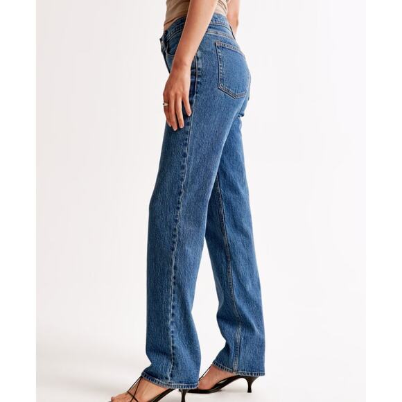ABERCROMBIE The 90s Straight Mid Rise Jeans Dark Wash 26 - Picture 2 of 11